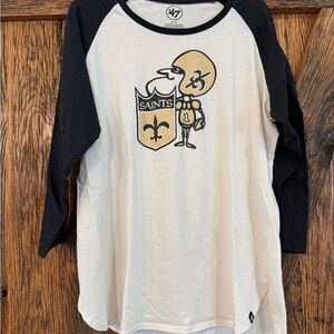 47 Brand Women’s XL new Orleans Saints Shirt 3/4 Sleeve Vintage Logo NFL
